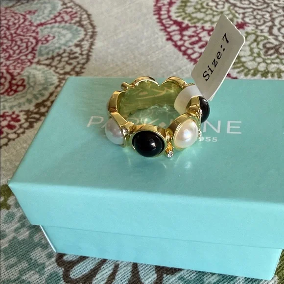 Park Lane Tiramisu Ring Gold Ring with Black and Pearl Accents Size 7 - Picture 1 of 2